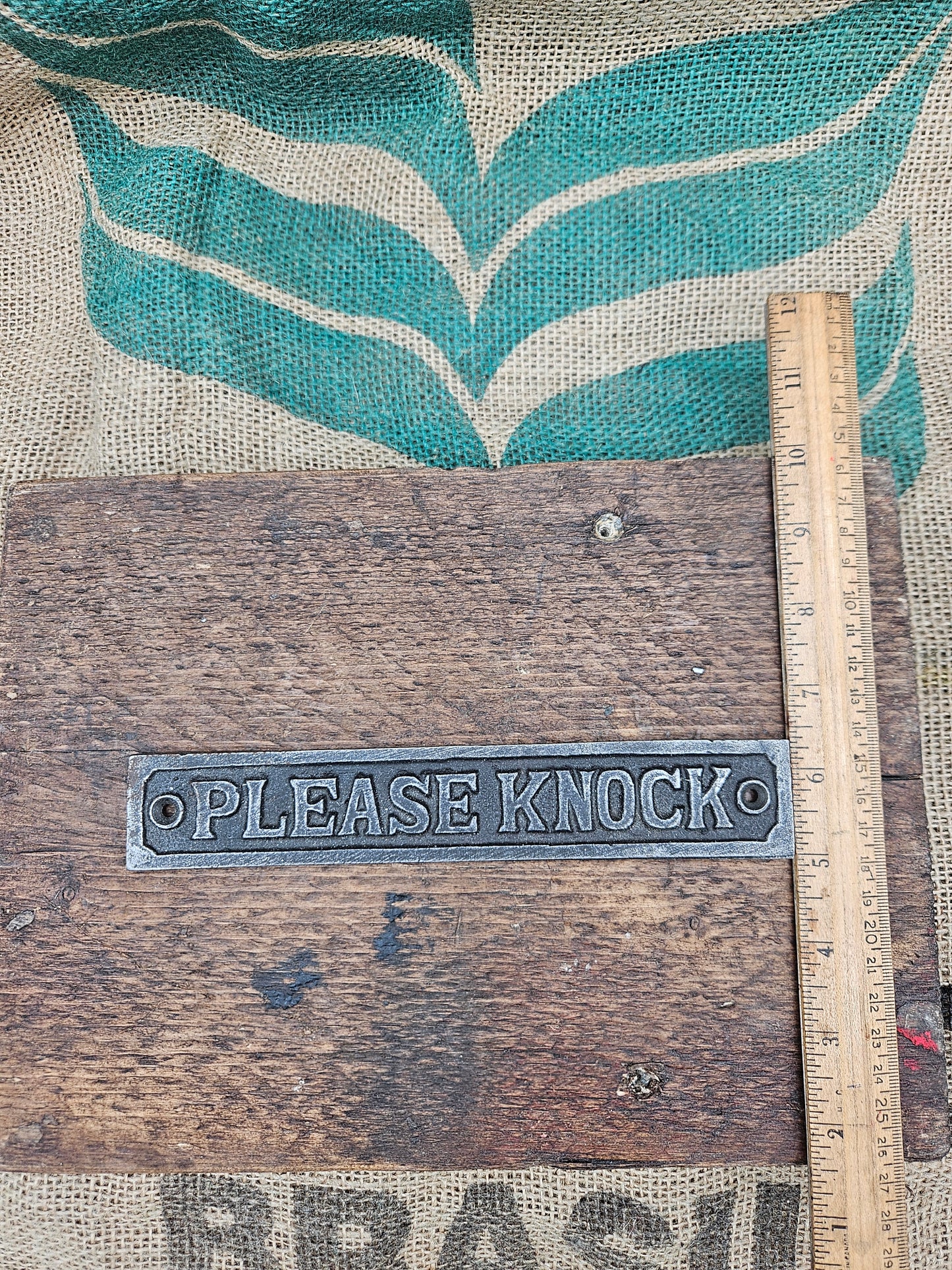Plaque PLEASE KNOCK Cast Antique Iron