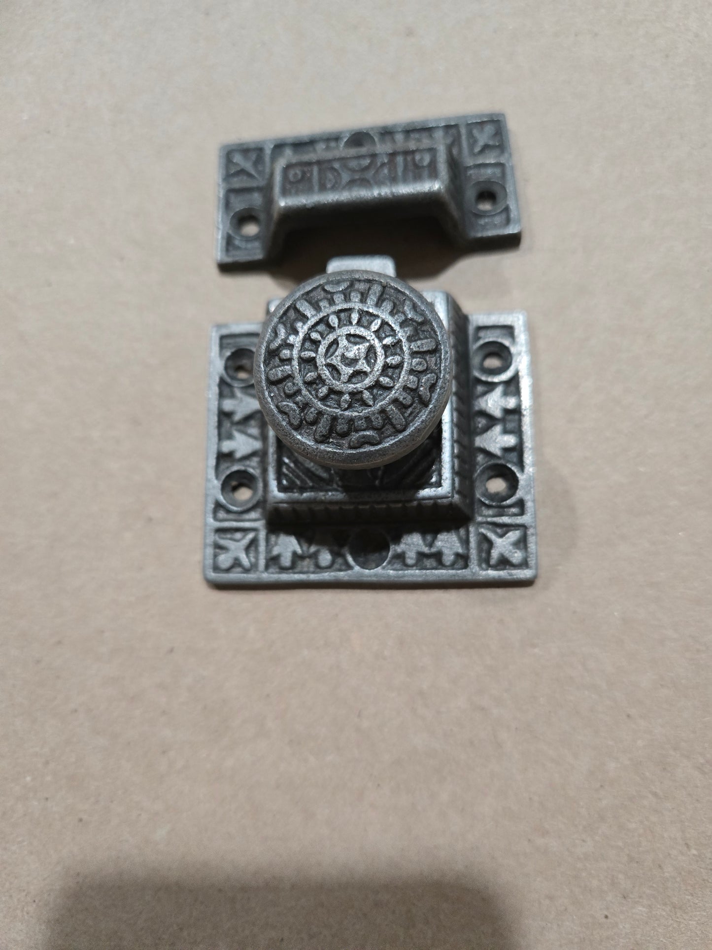 NEW: Cupboard Catch Round Knob or Tee Bar EASTLAKE Solid Brass or Round Knob Antique Iron 2"