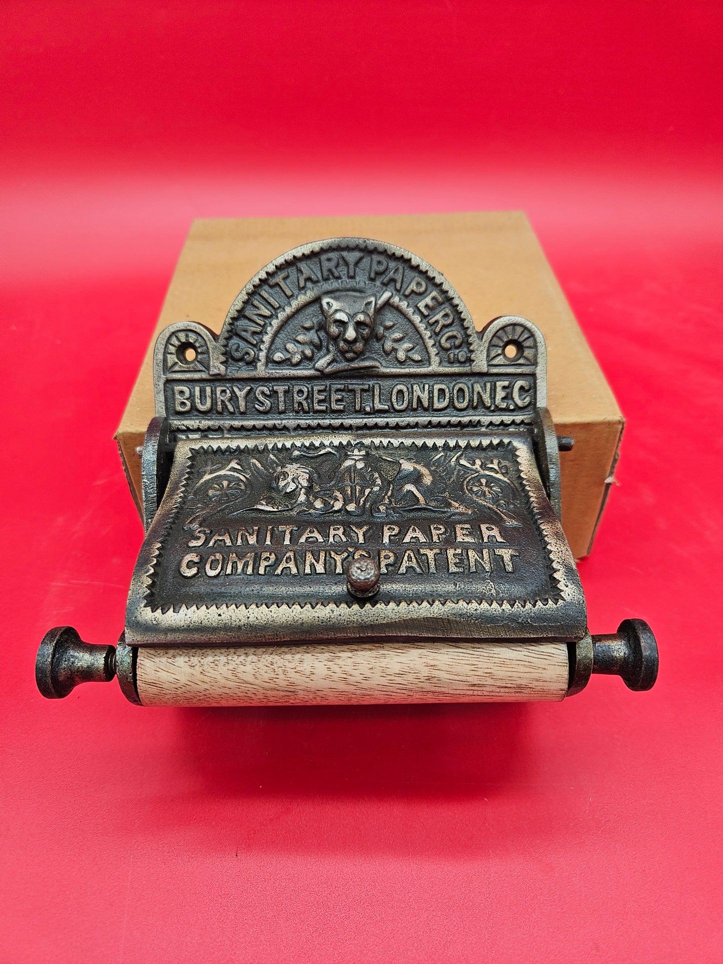 Bury St London cast iron with Antique brass finish toilet toll holder Roll size  4.5 " wide X 4.5 " diameter