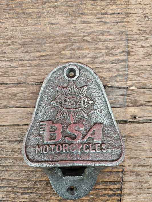 BSA Wall Mounted Bottle Opener – Heavy Cast Iron – Retro Motorcycle & Pub Décor – Novelty Gift for Beer Lovers
