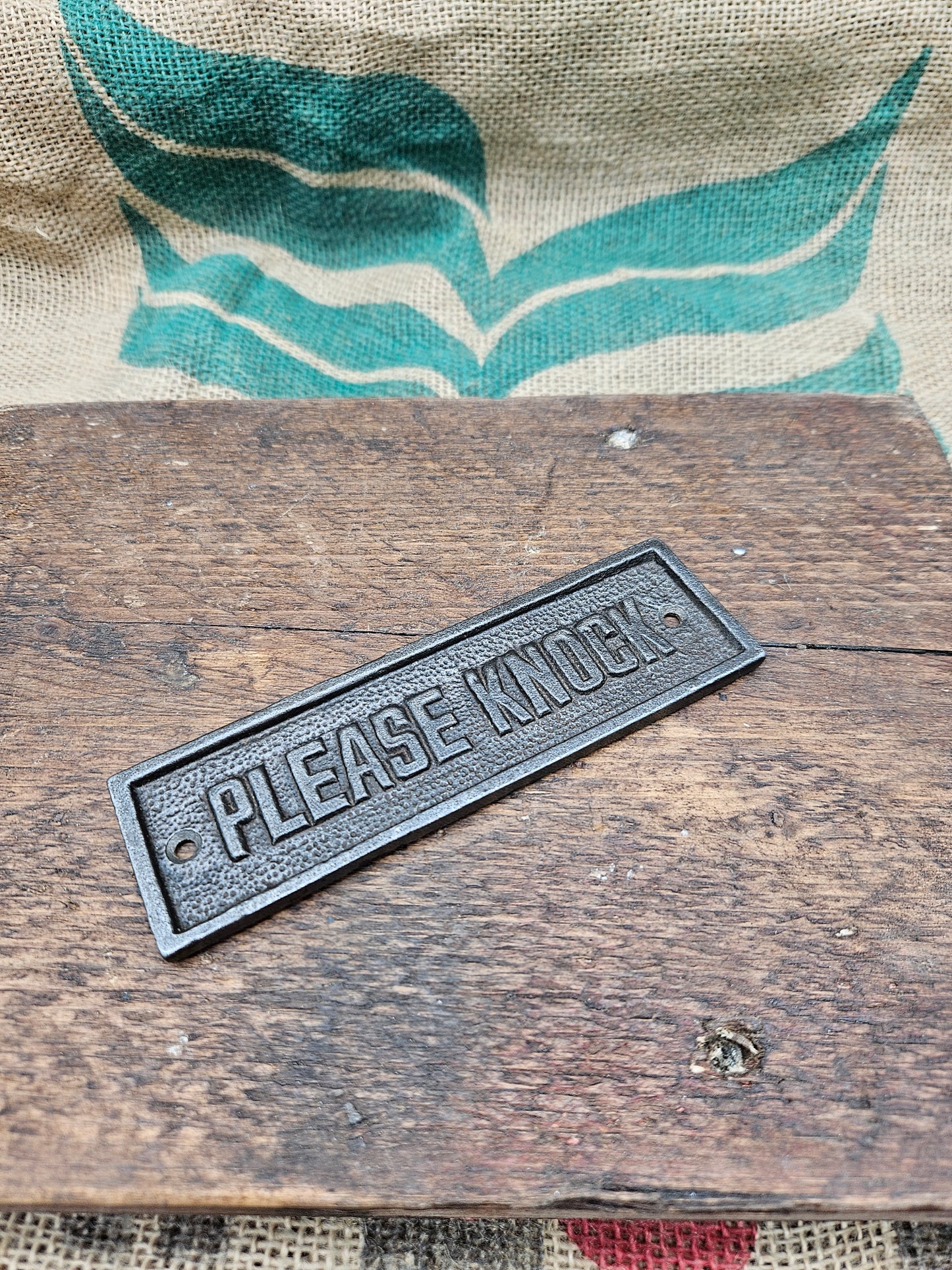 Plaque PLEASE KNOCK Cast Antique Iron