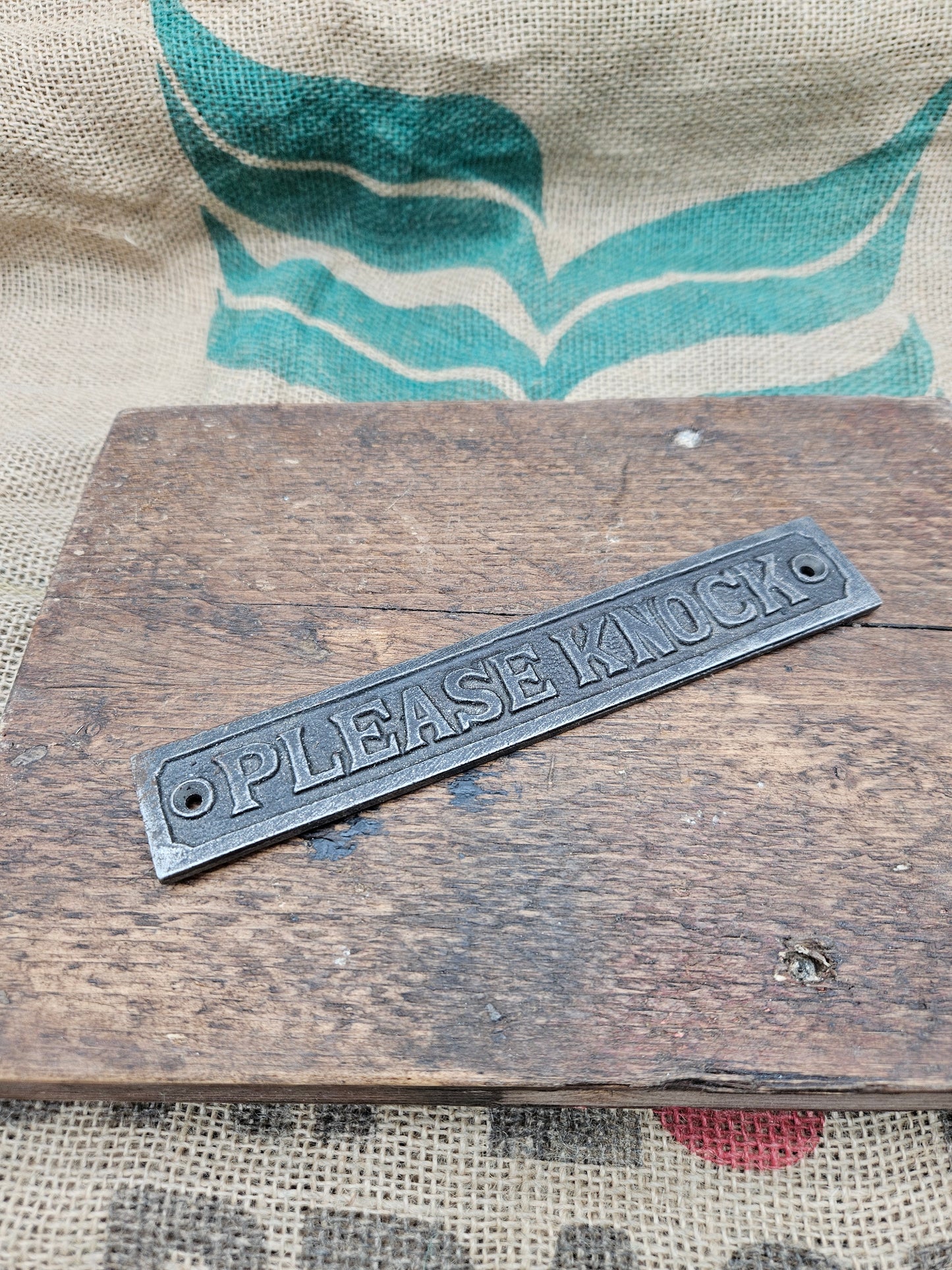 Plaque PLEASE KNOCK Cast Antique Iron