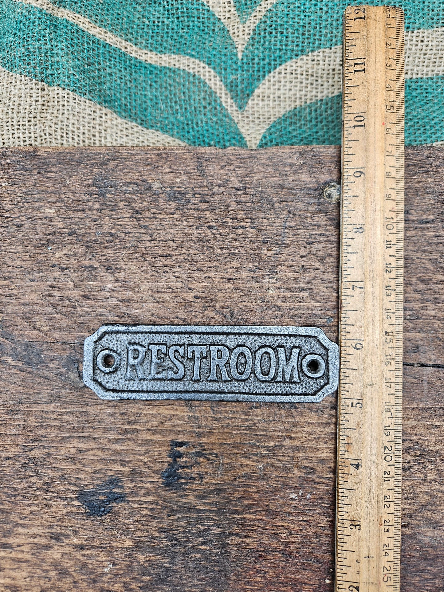 Plaque RESTROOM Cast Antique Iron 35mm x 115mm