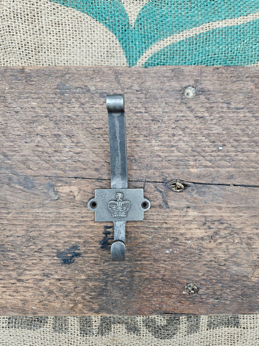 Coat Hook Double "CROWN" 2 Part Antique Iron 110mm