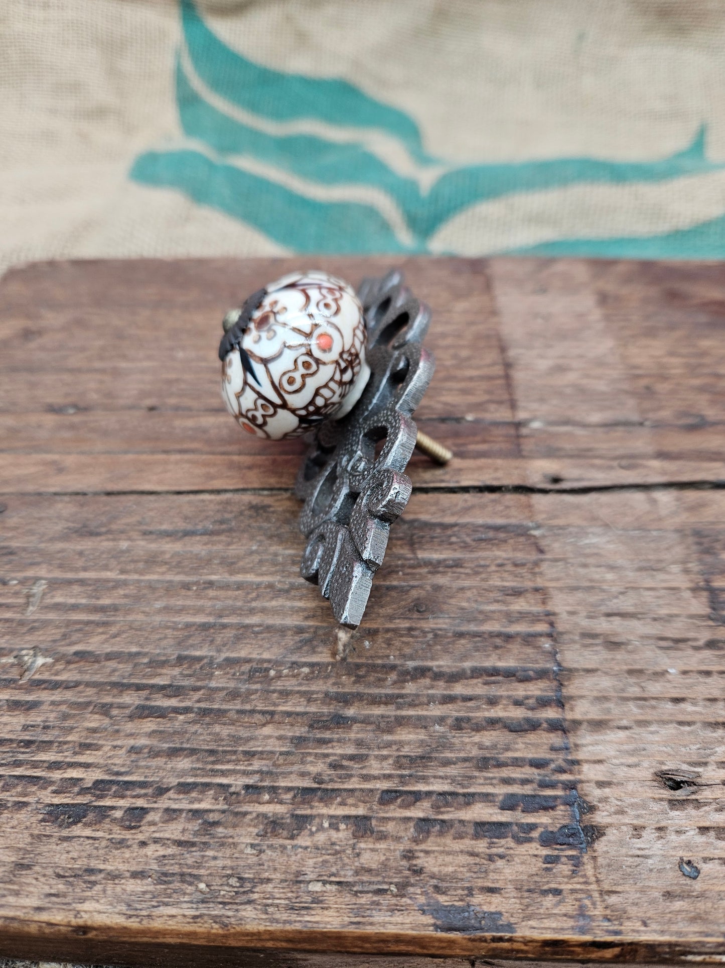Filigree Ceramic Patterned Colored Drawer Knob