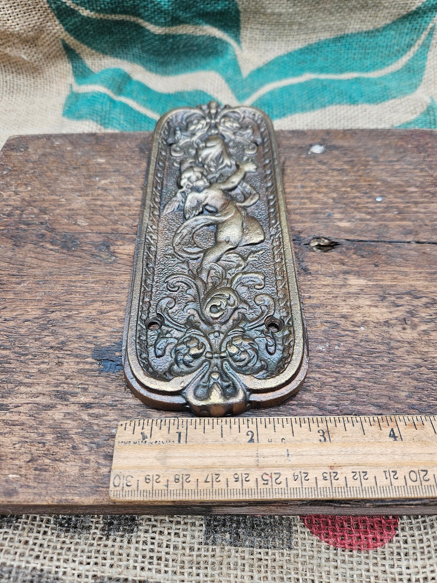 Door Push Plate - Cherub Antique Brass