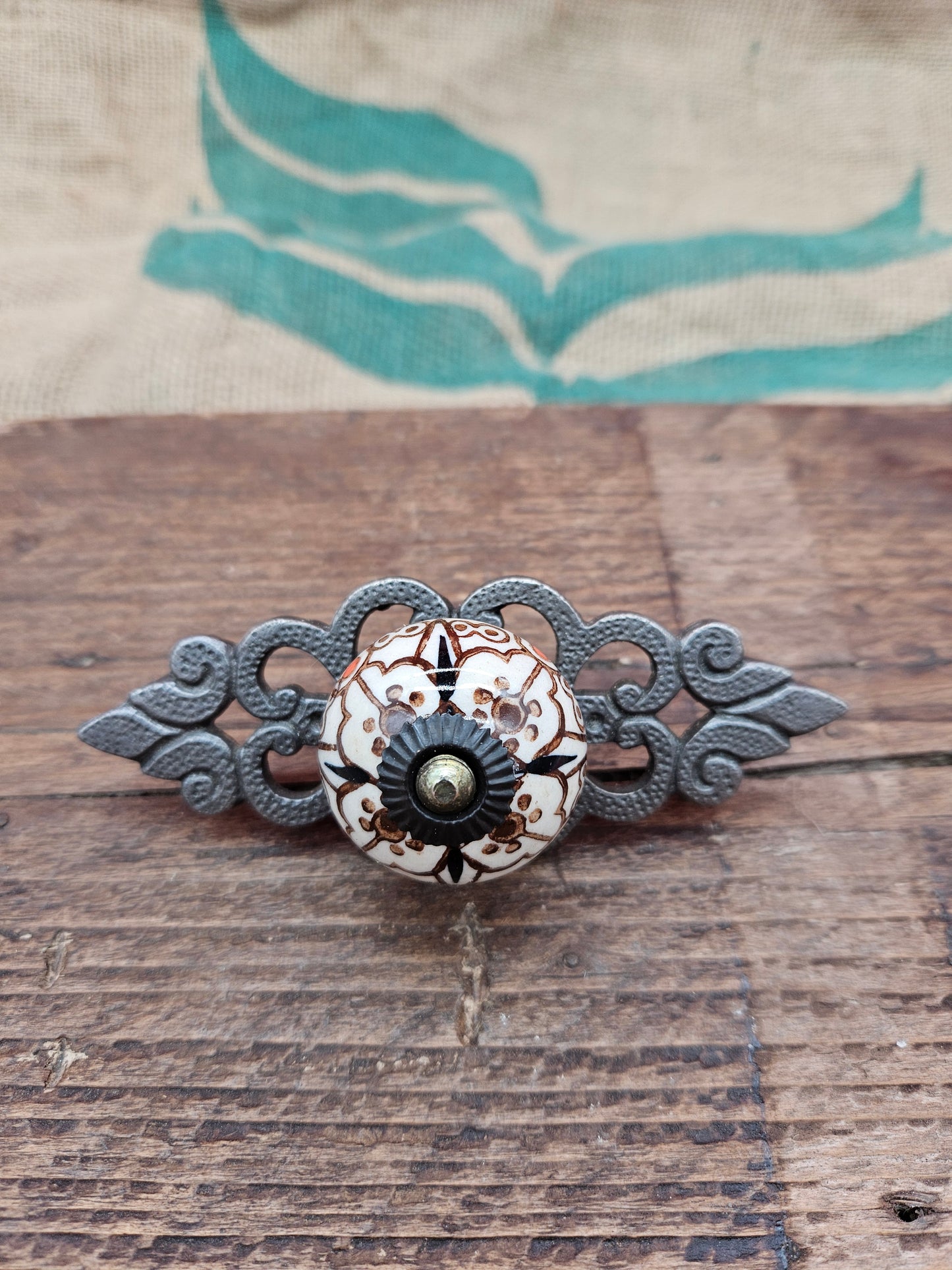 Filigree Ceramic Patterned Colored Drawer Knob