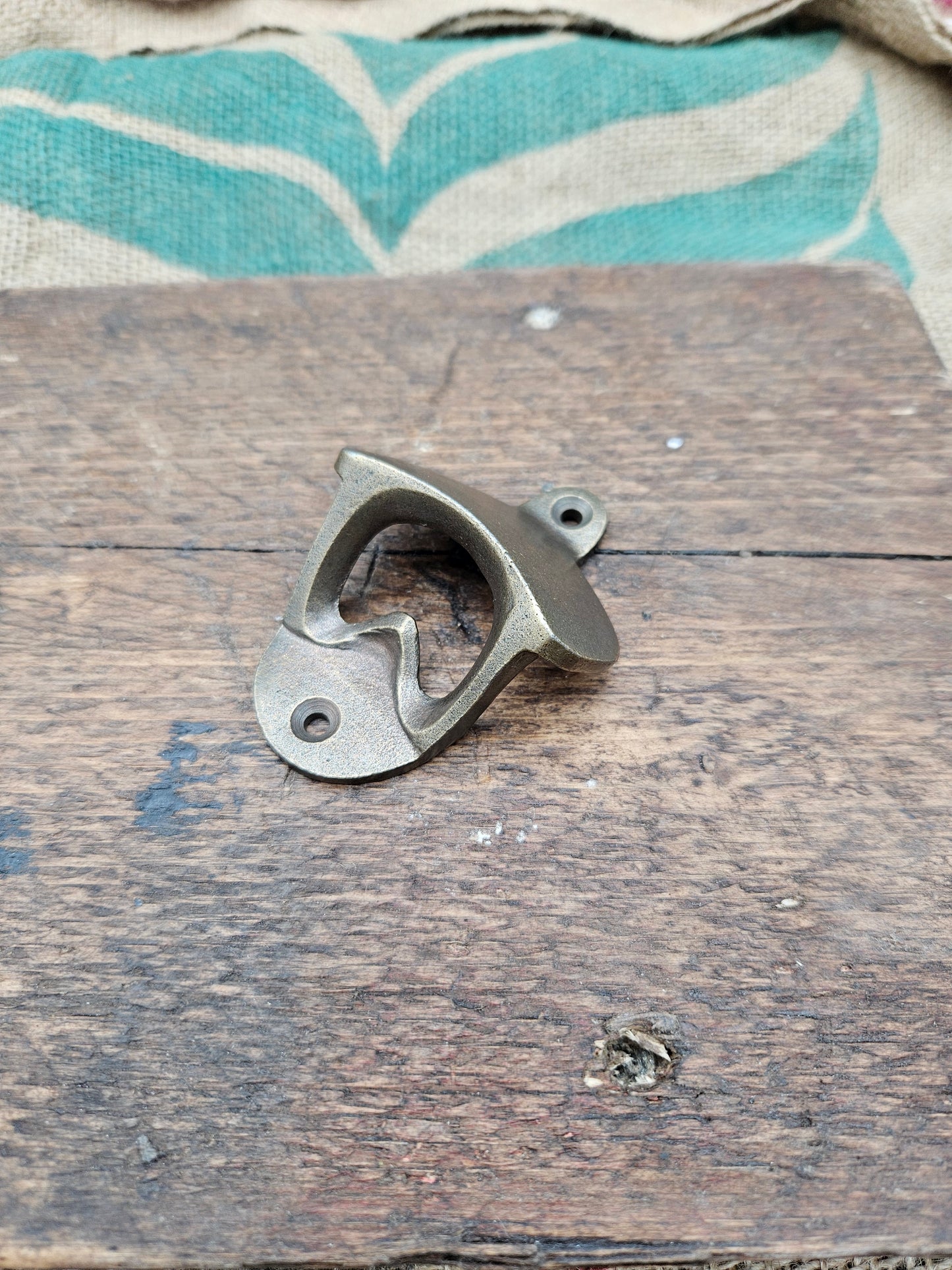 Bottle Opener Wall Mounted PLAIN Antique brass on Iron