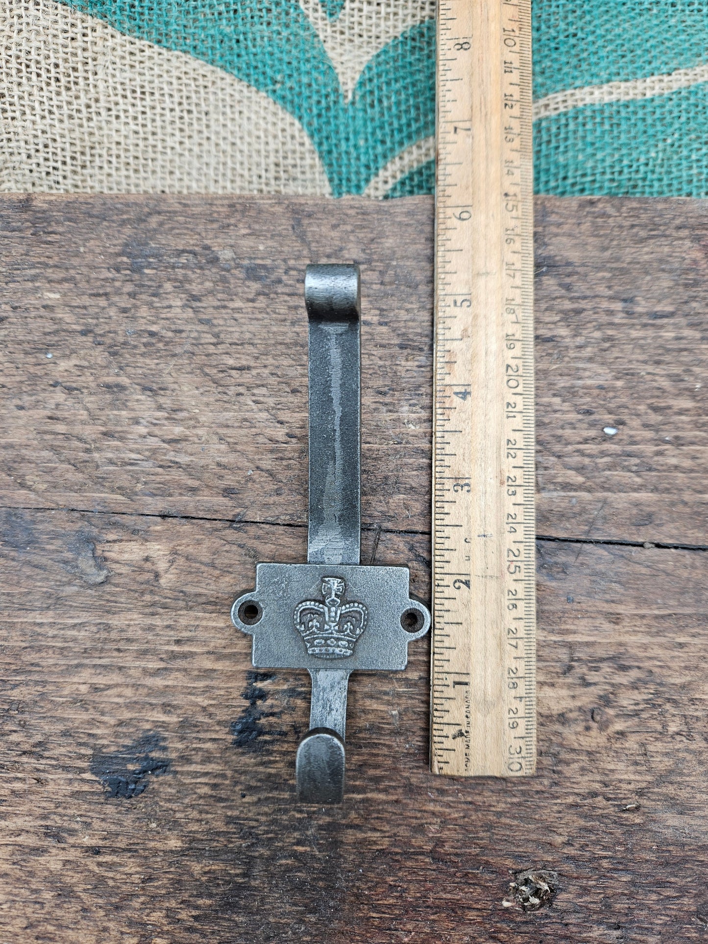 Coat Hook Double "CROWN" 2 Part Antique Iron 110mm