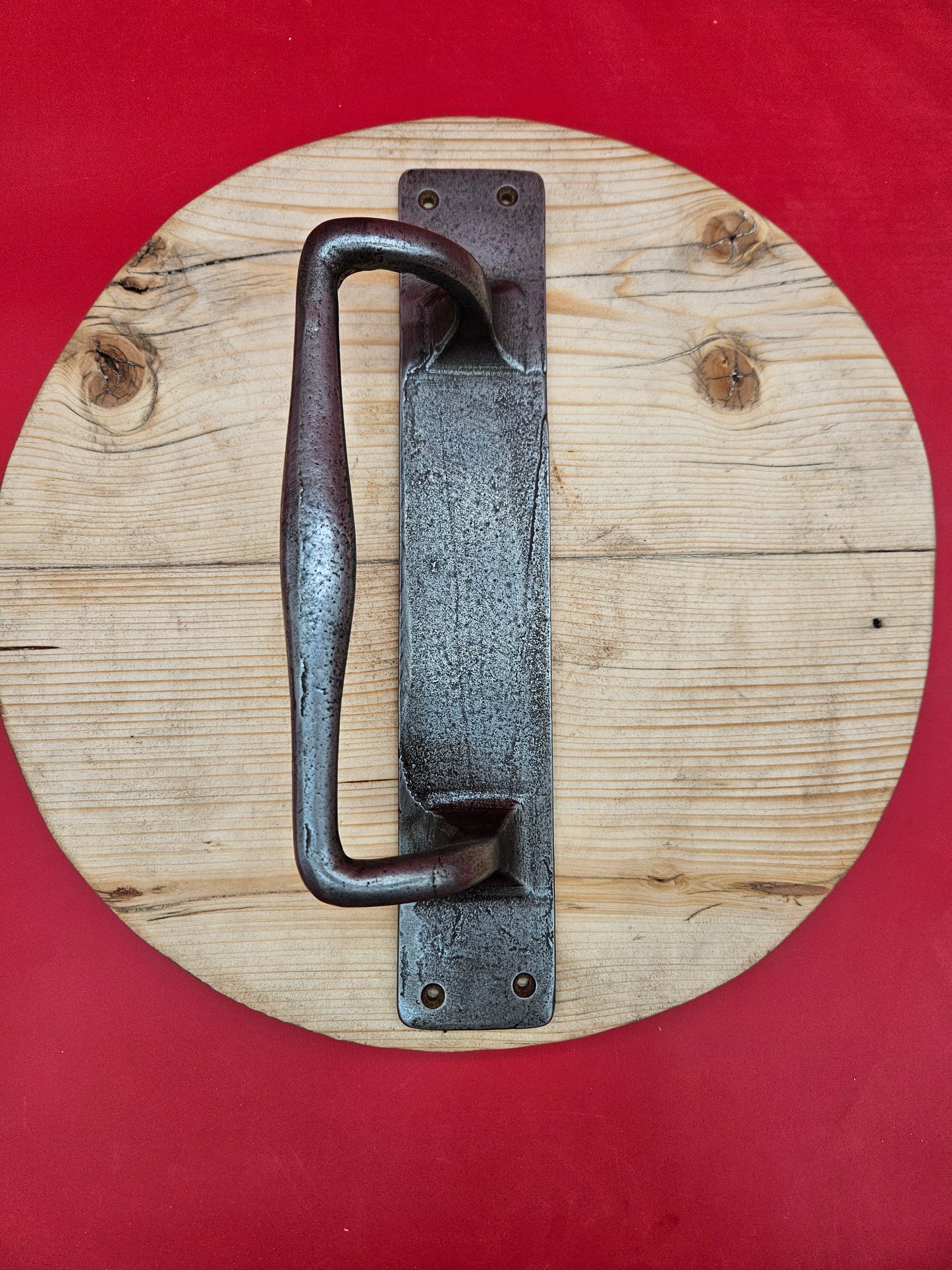 Heavy Duty Pull Handle on Back Plate with offset - Antique Iron