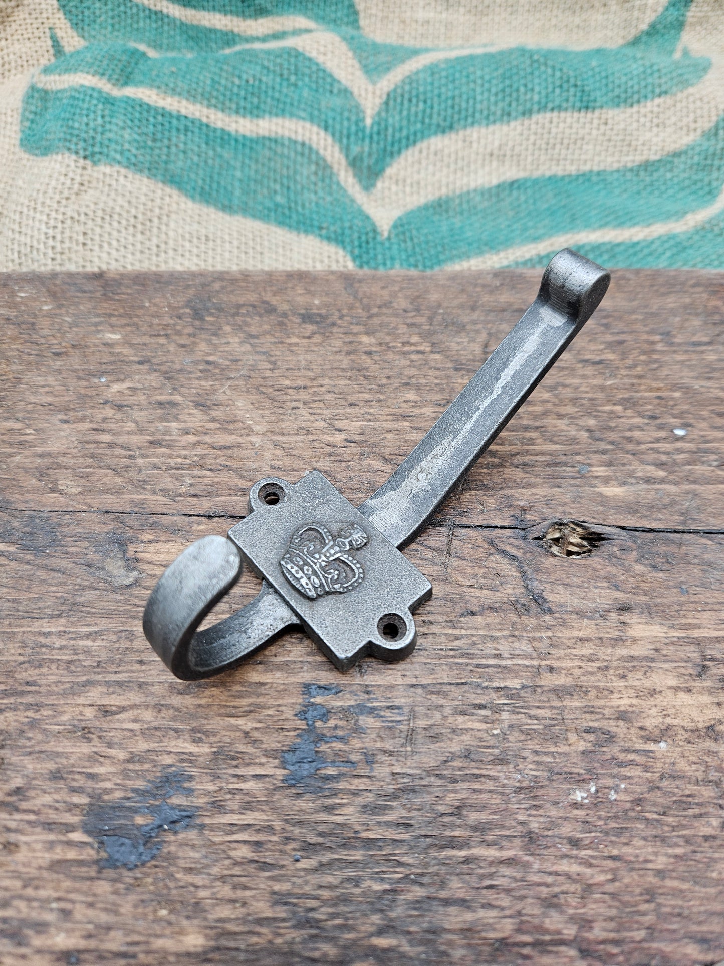 Coat Hook Double "CROWN" 2 Part Antique Iron 110mm