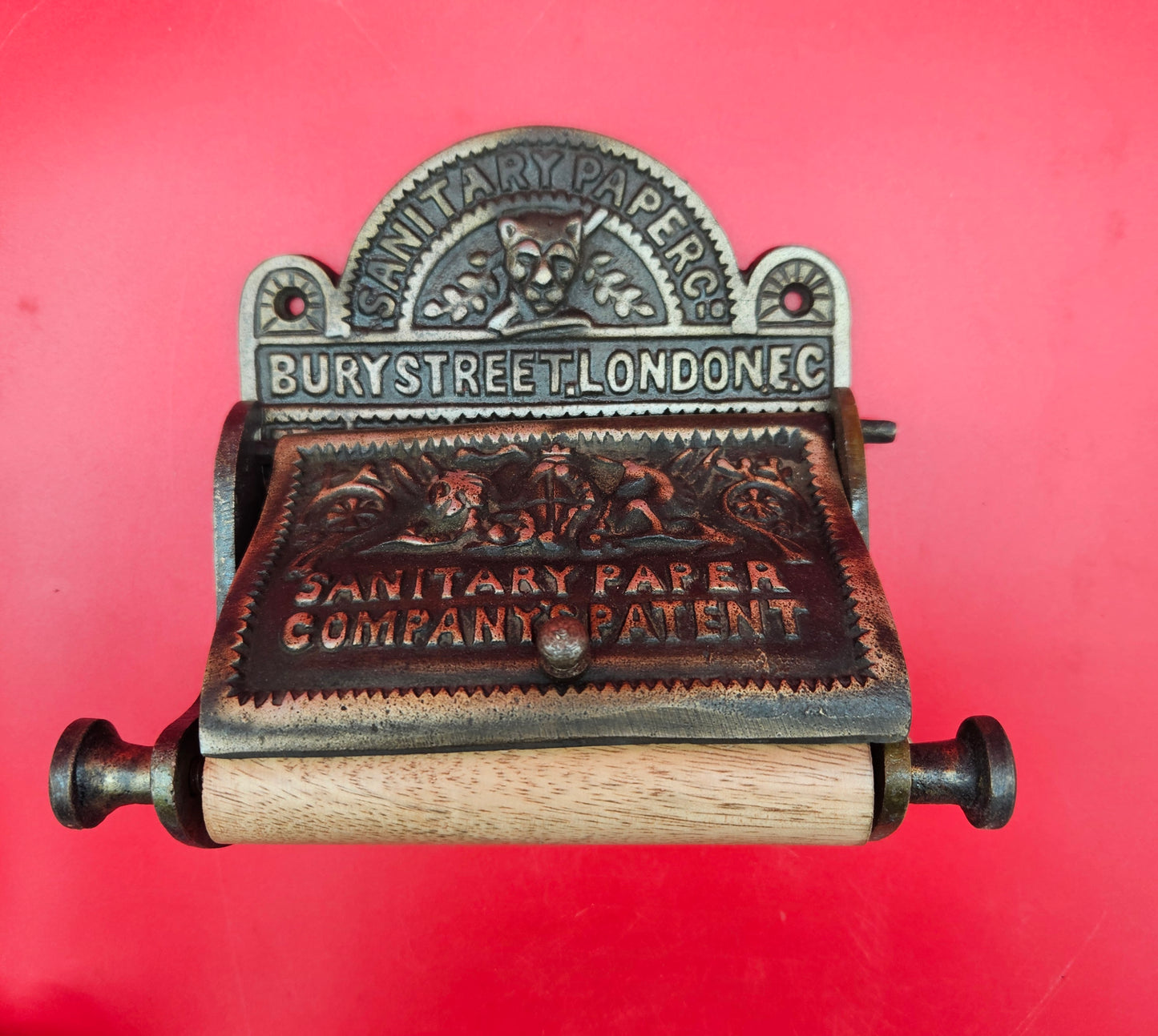 Bury St London cast iron with Antique brass finish toilet toll holder Roll size  4.5 " wide X 4.5 " diameter