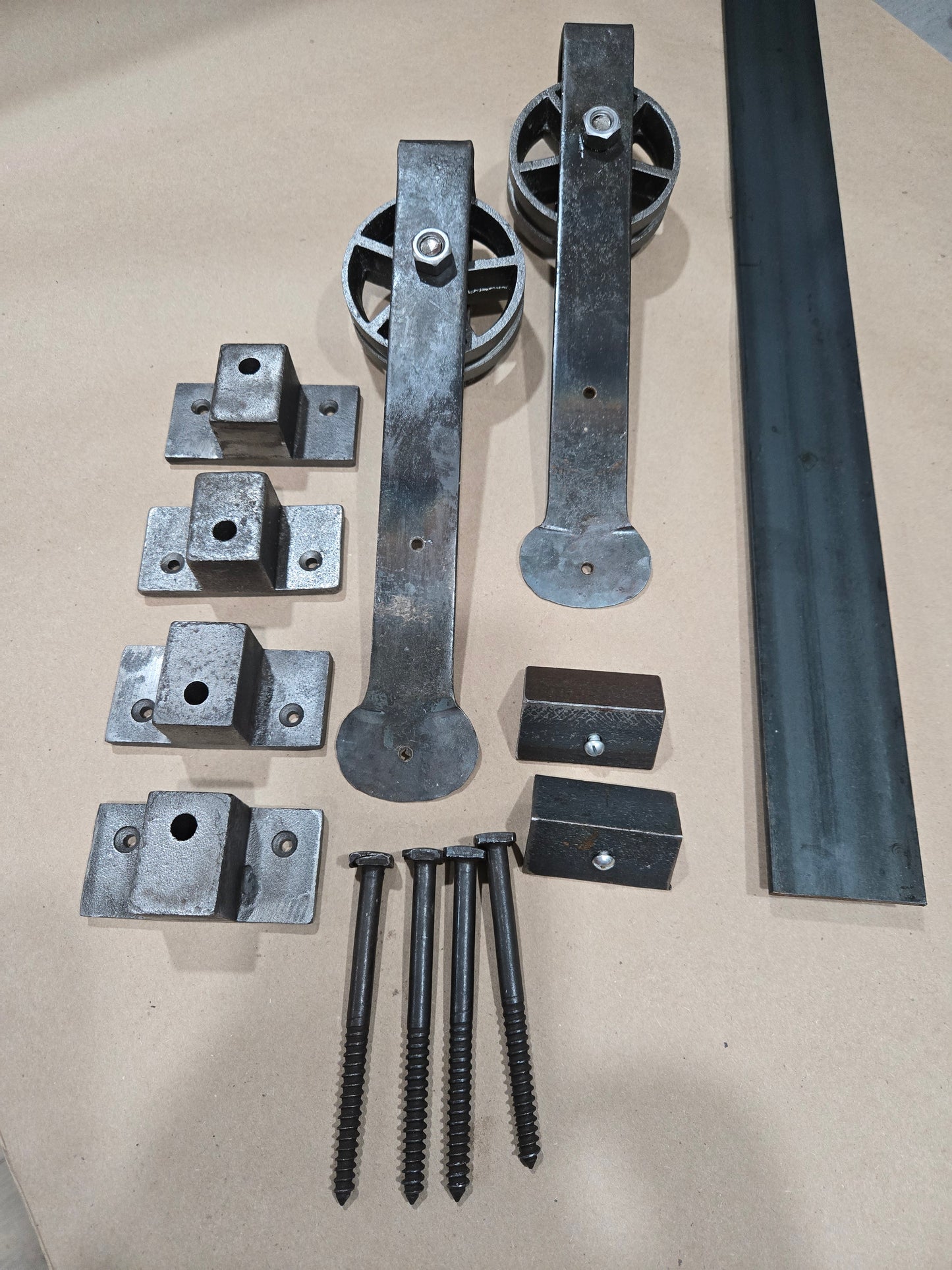 Sliding Barn Door Hardware Kit Antique Iron, Architectural Penny End with 3 sizes of rails (6ft, 7ft, 8ft or custom cut size)