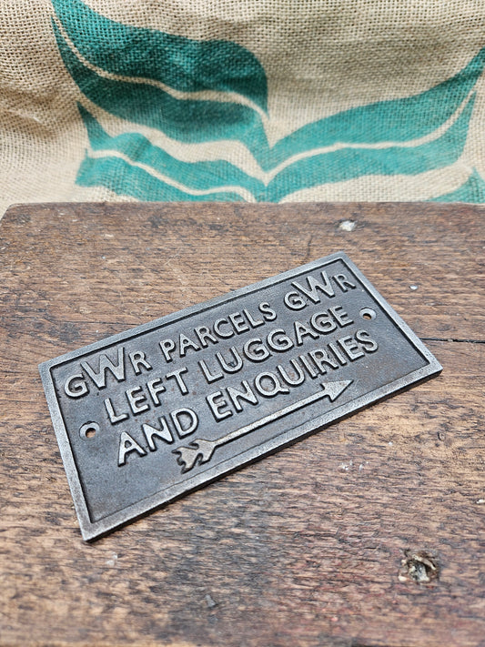 "PARCELS LEFT LUGGAGE" Cast Antique Iron 150mm X 75mm