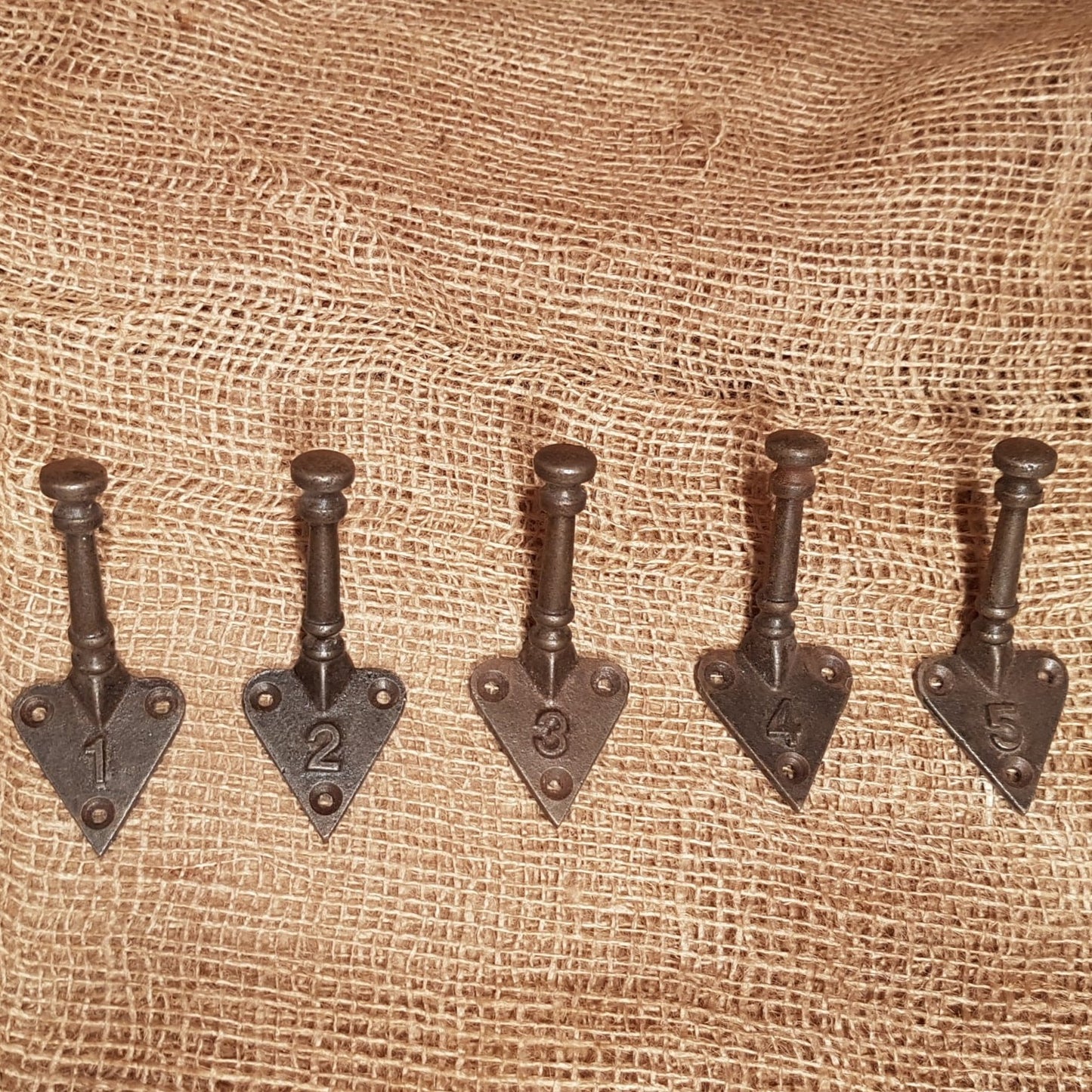 Numbered set 1-5 Tri-Hooks - Spearhead Collection - Single Hooks - Country Farmhouse, Numbered Hooks, Single Hooks