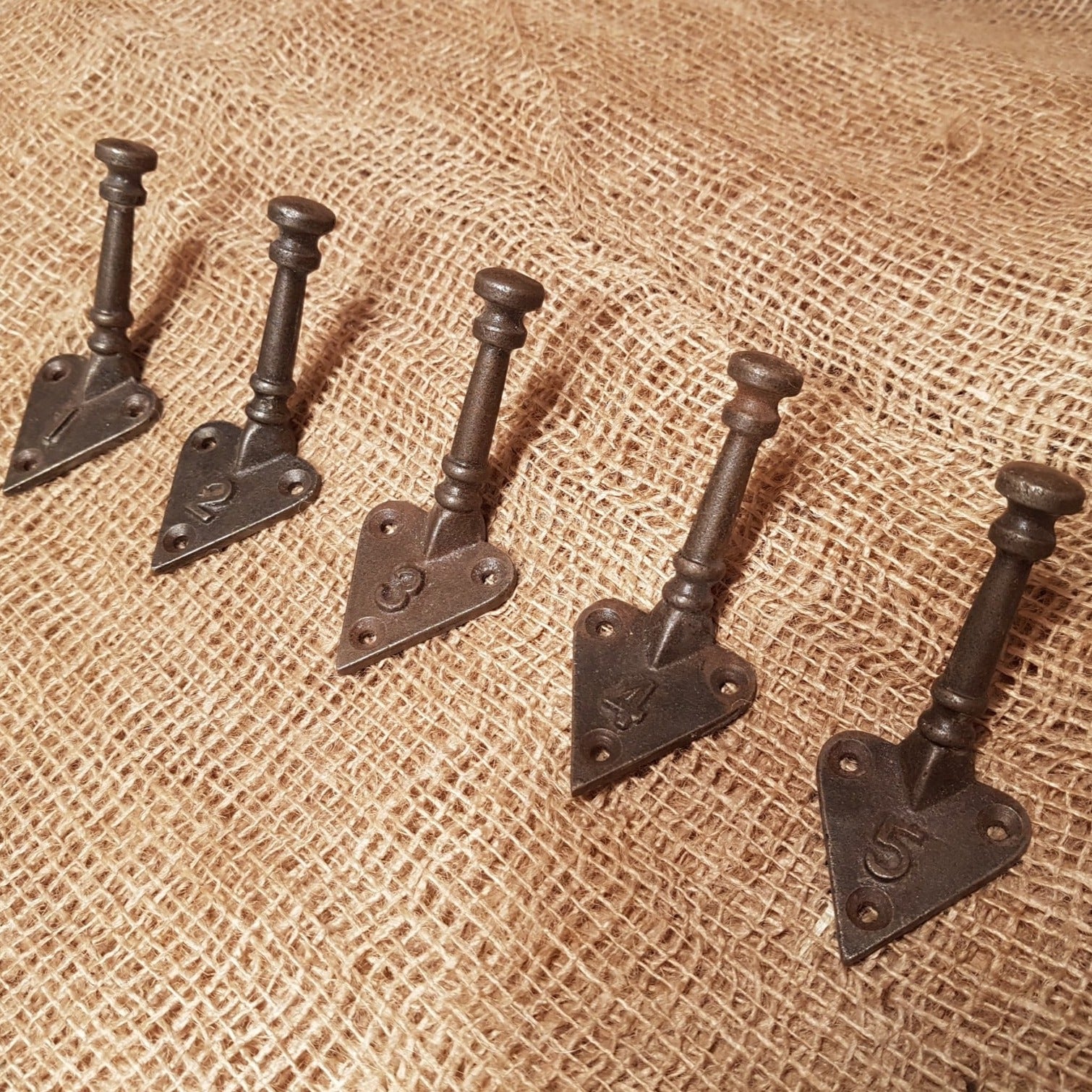Numbered set 1-5 Tri-Hooks - Spearhead Collection - Single Hooks - Country Farmhouse, Numbered Hooks, Single Hooks