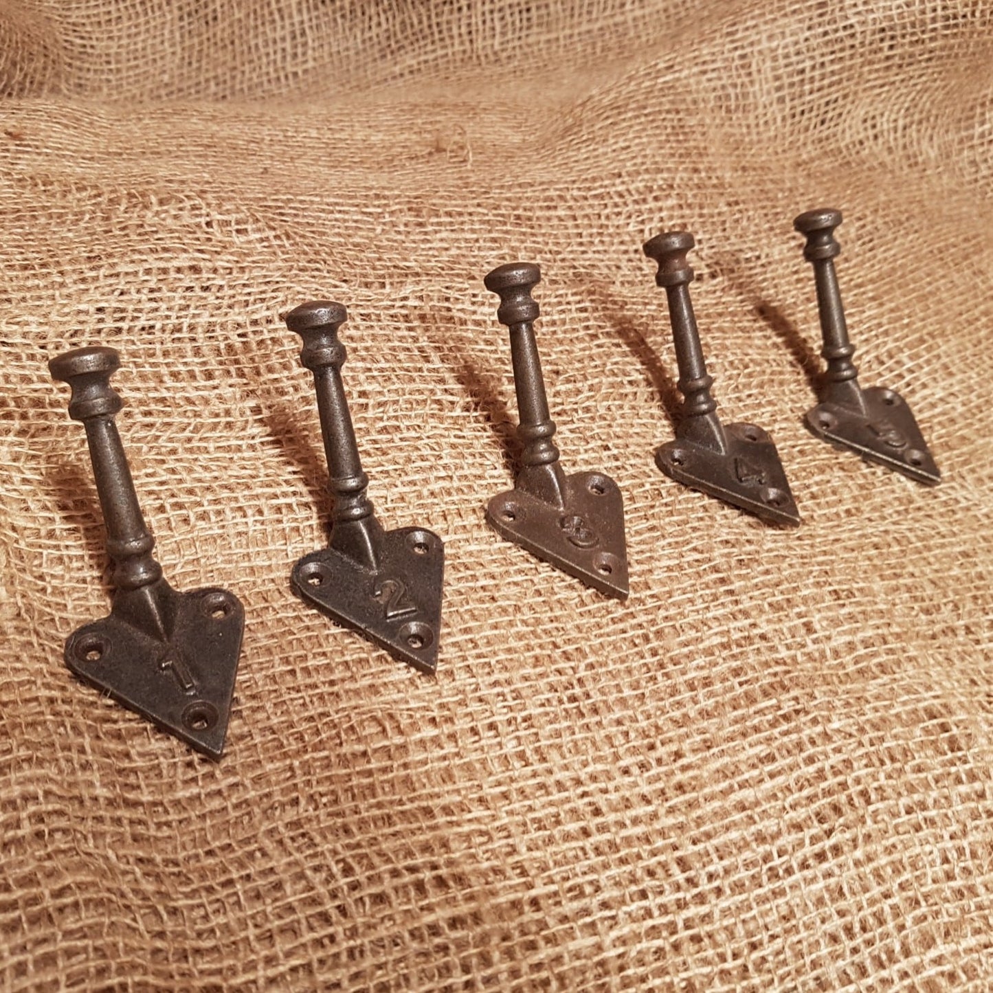 Numbered set 1-5 Tri-Hooks - Spearhead Collection - Single Hooks - Country Farmhouse, Numbered Hooks, Single Hooks