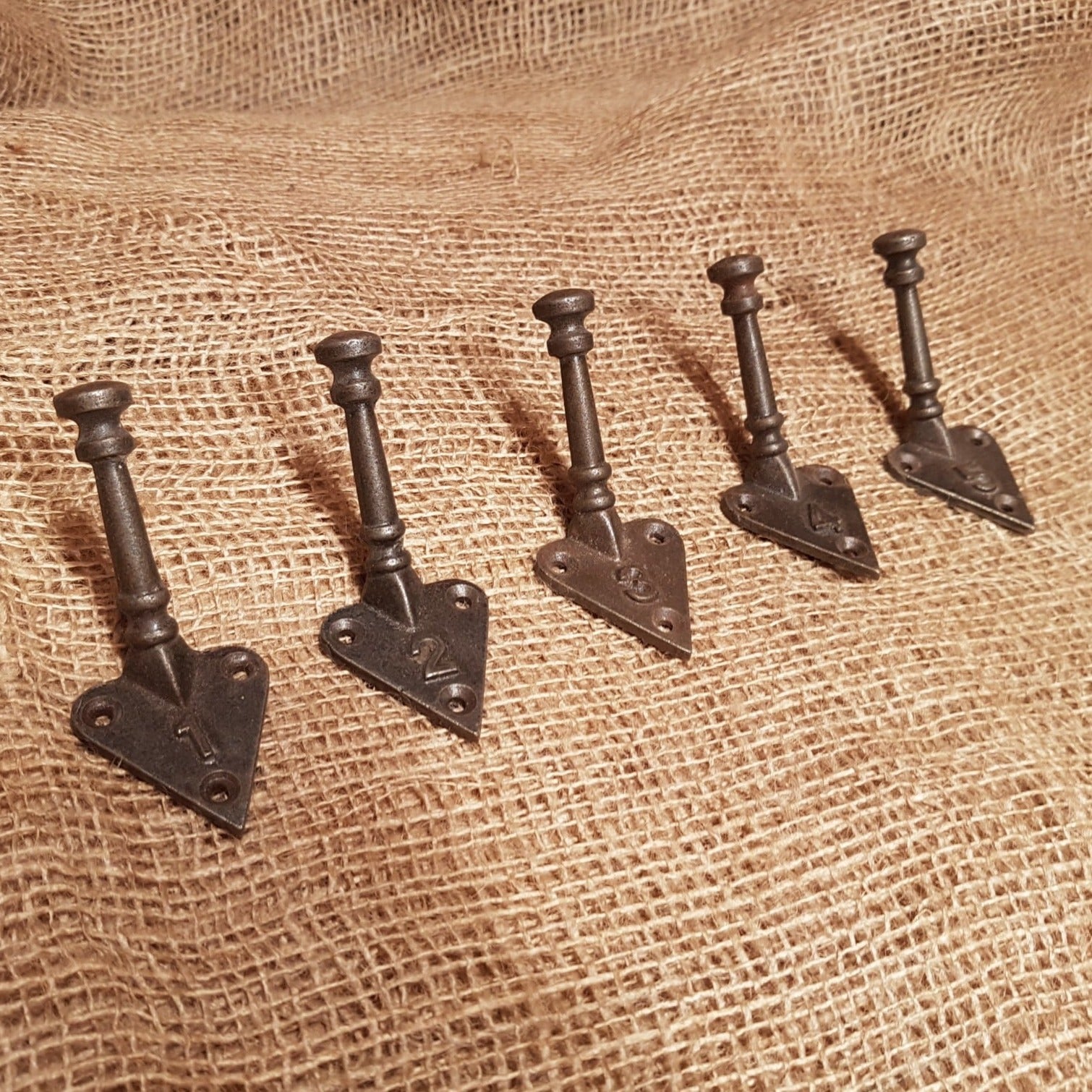 Numbered set 1-5 Tri-Hooks - Spearhead Collection - Single Hooks - Country Farmhouse, Numbered Hooks, Single Hooks