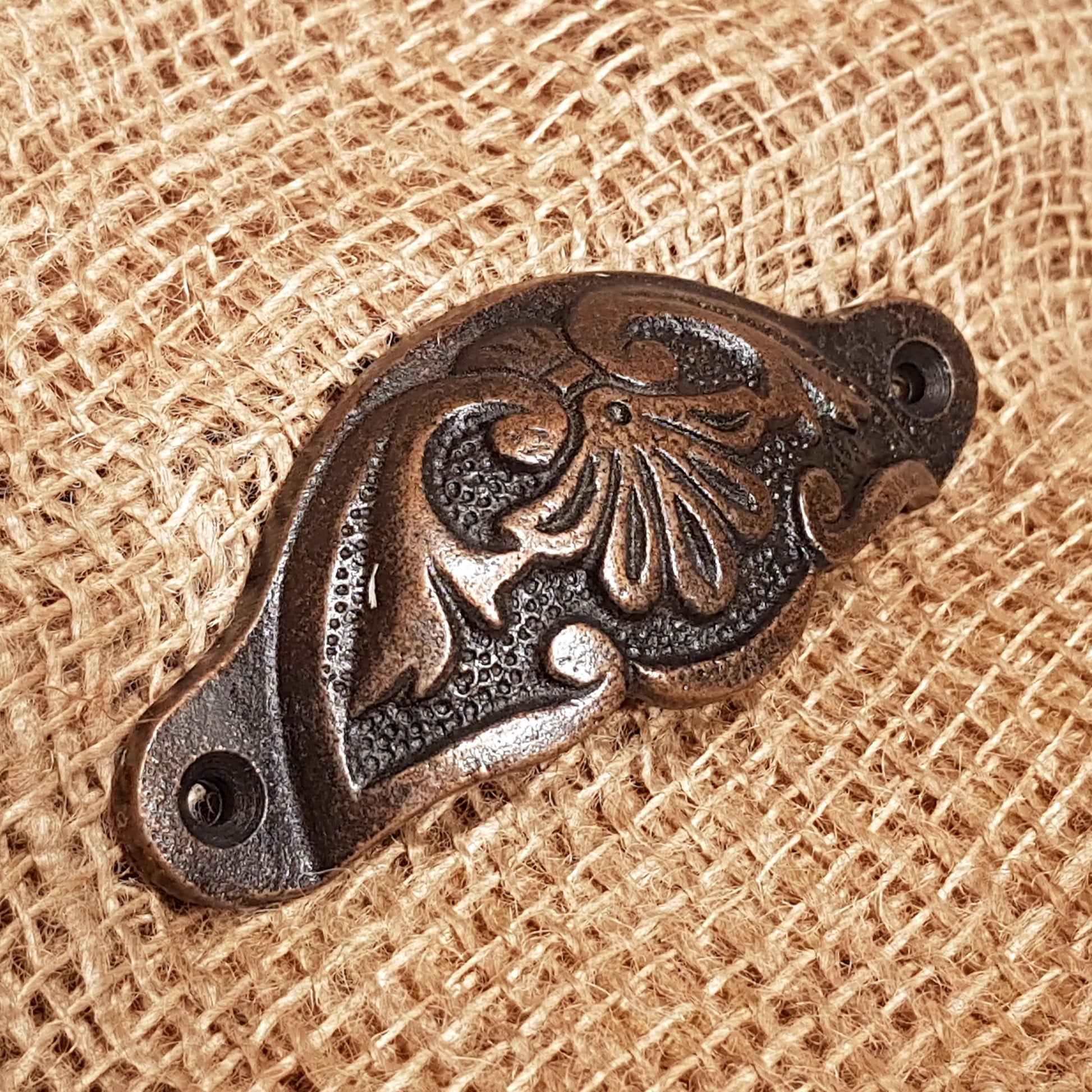 Fancy Slim Design - Antique Copper Cup Pull Handle - Spearhead Collection - Cup Pull Handles - Copper, Drawer Hardware, Hardware, Pull Handles