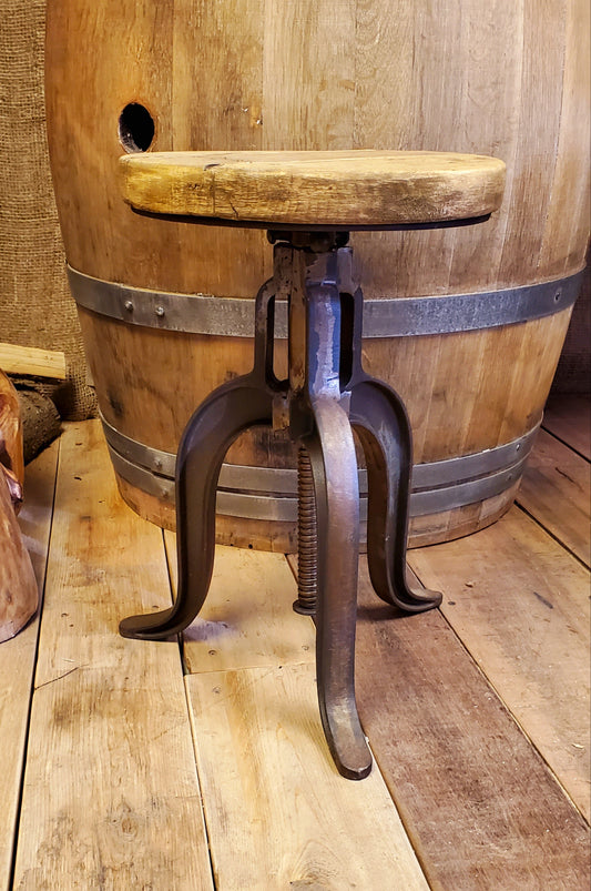 The 'Jameson' - Vintage Cast Iron Swivel Stool With Reclaimed Wood Top