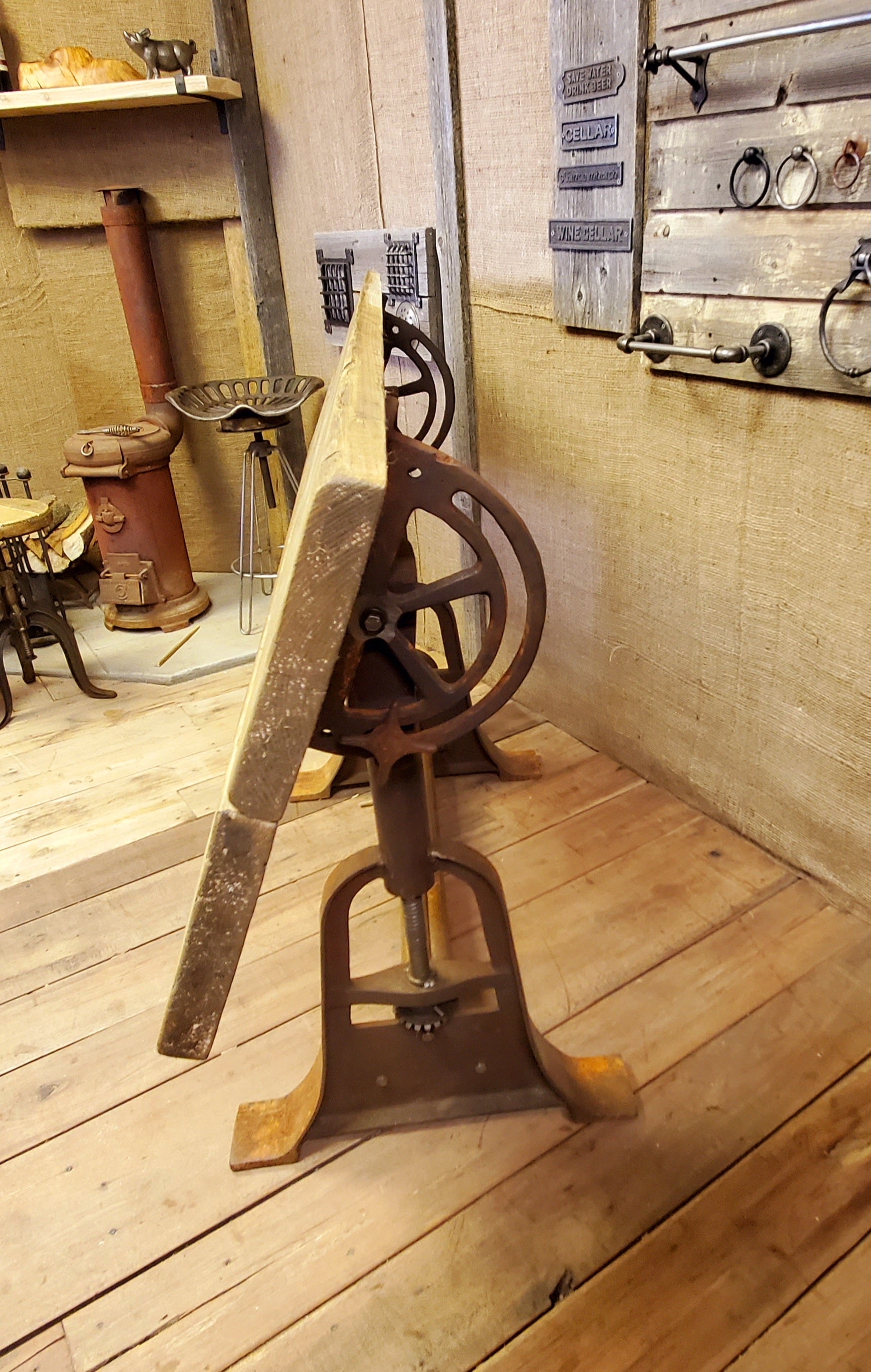 Draughtsman Table - Vintage Industrial, Antique Iron (No Top) - Spearhead Collection - Benches & Tables - Furniture, Re-claimed Wood