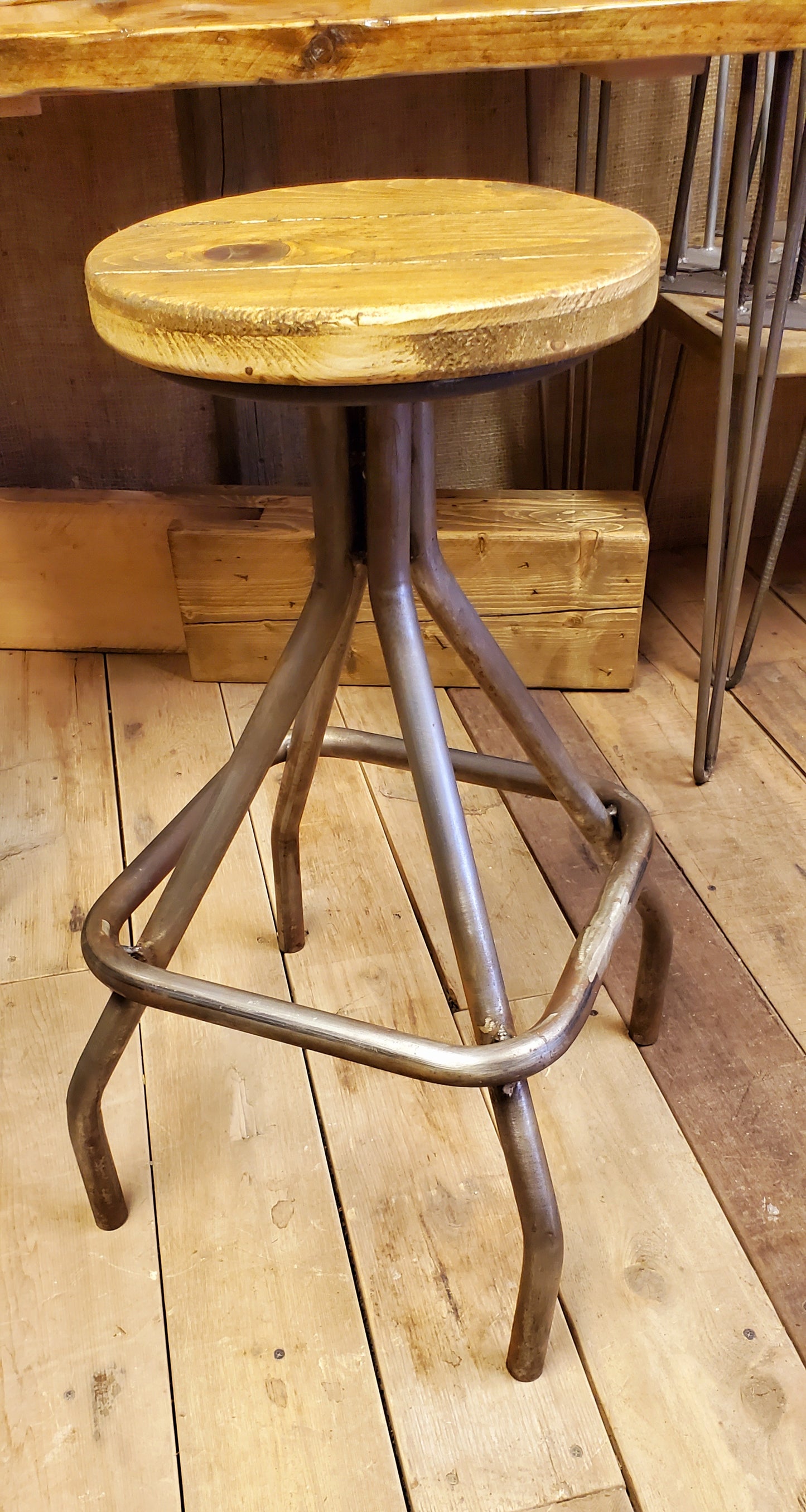 The 'Taylor' Square Base Tubular Adjustable Height Stool (No Top) - Spearhead Collection - Stools - Bar stool, industrial stool, stools, swivel stool, vintage stool