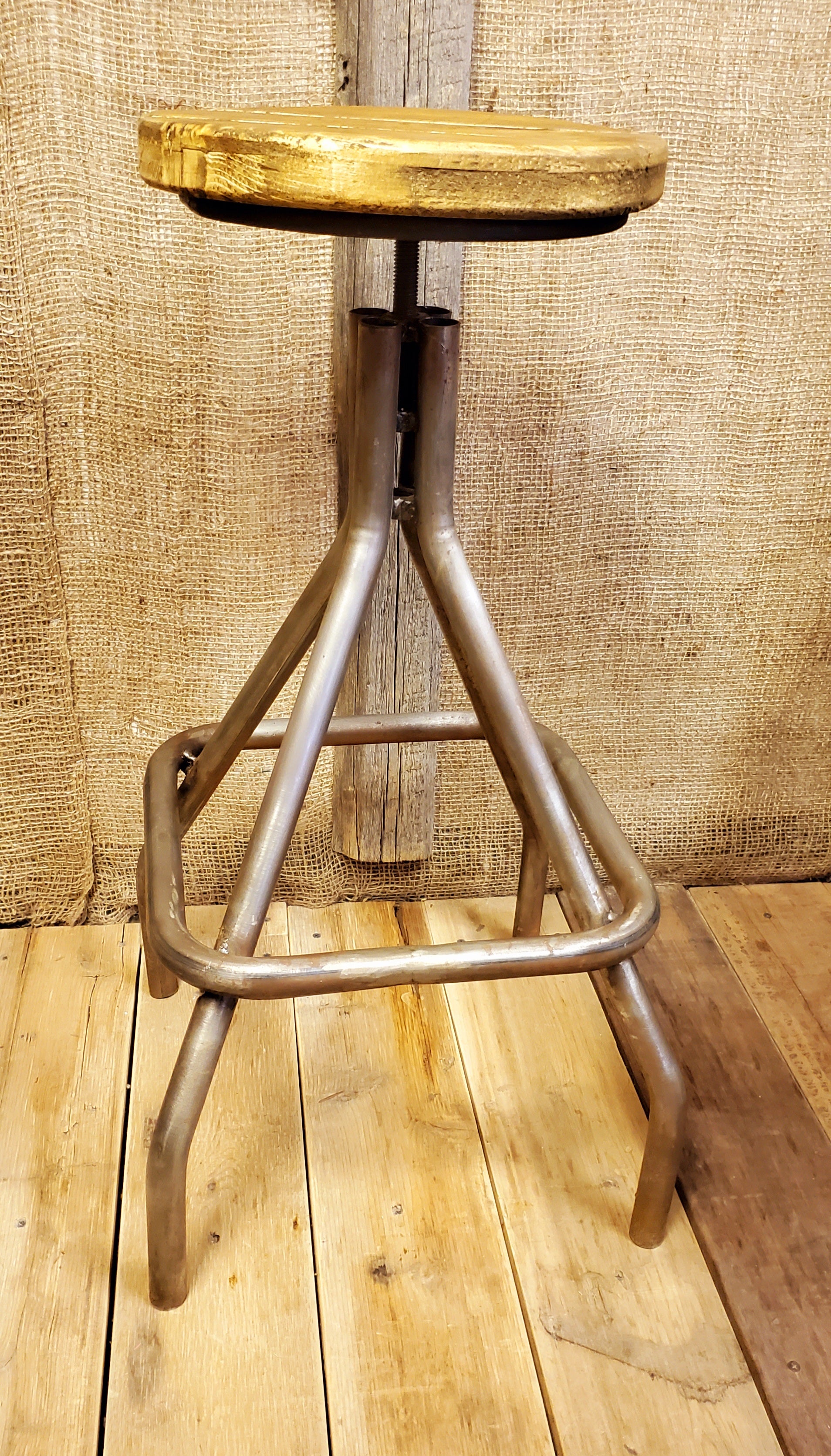 The 'Taylor' Square Base Tubular Adjustable Height Stool - Spearhead Collection - Stools - Bar stool, industrial stool, stools, swivel stool, vintage stool