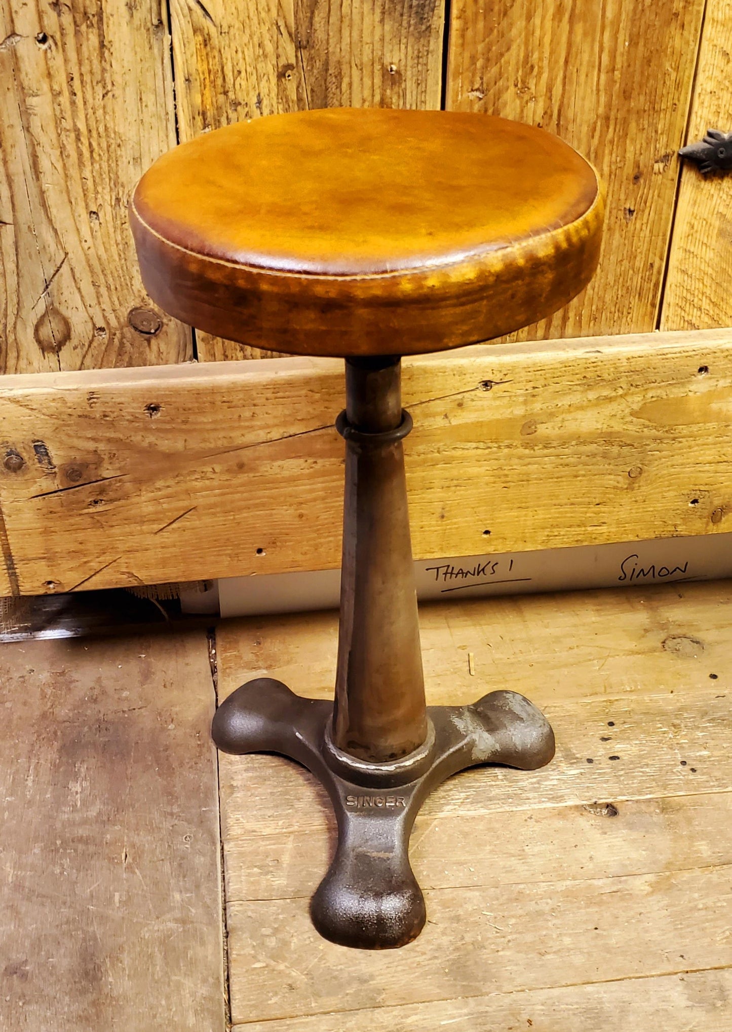 The 'Singer' Adjustable height Stool with Leather Seat top