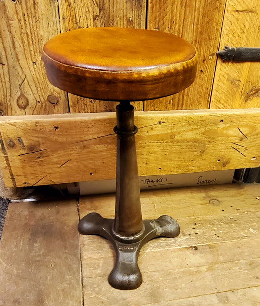 The 'Singer' Adjustable height Stool with Leather Seat top