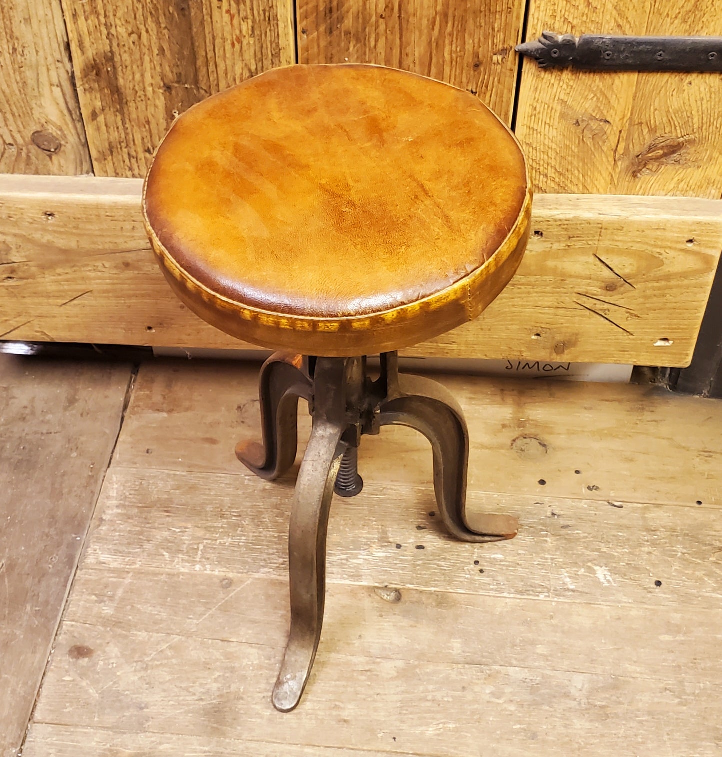 The Jameson - Vintage Swivel Stool With Leather Top
