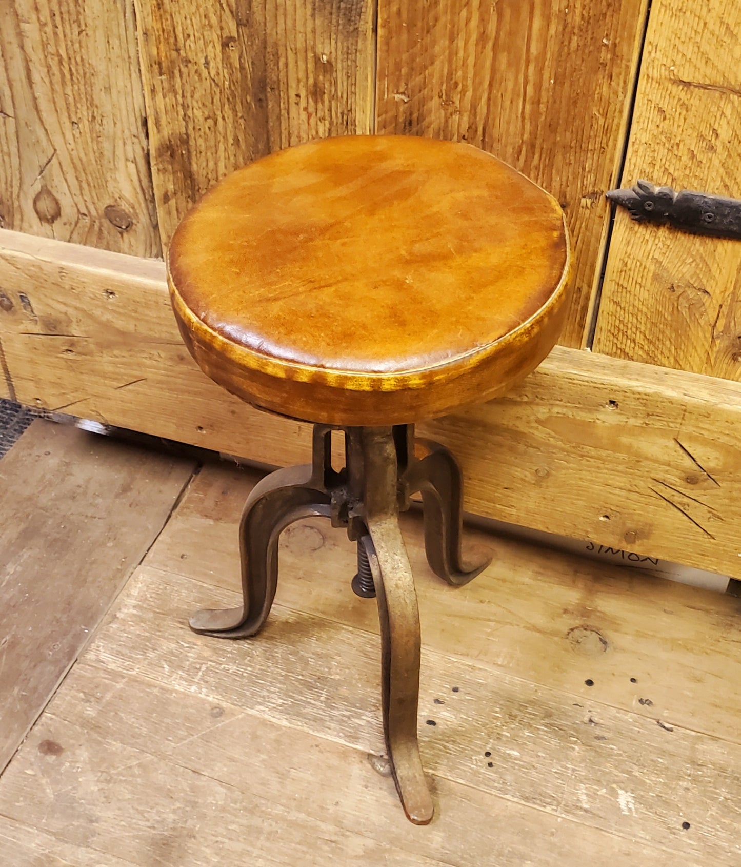 The Jameson - Vintage Swivel Stool With Leather Top
