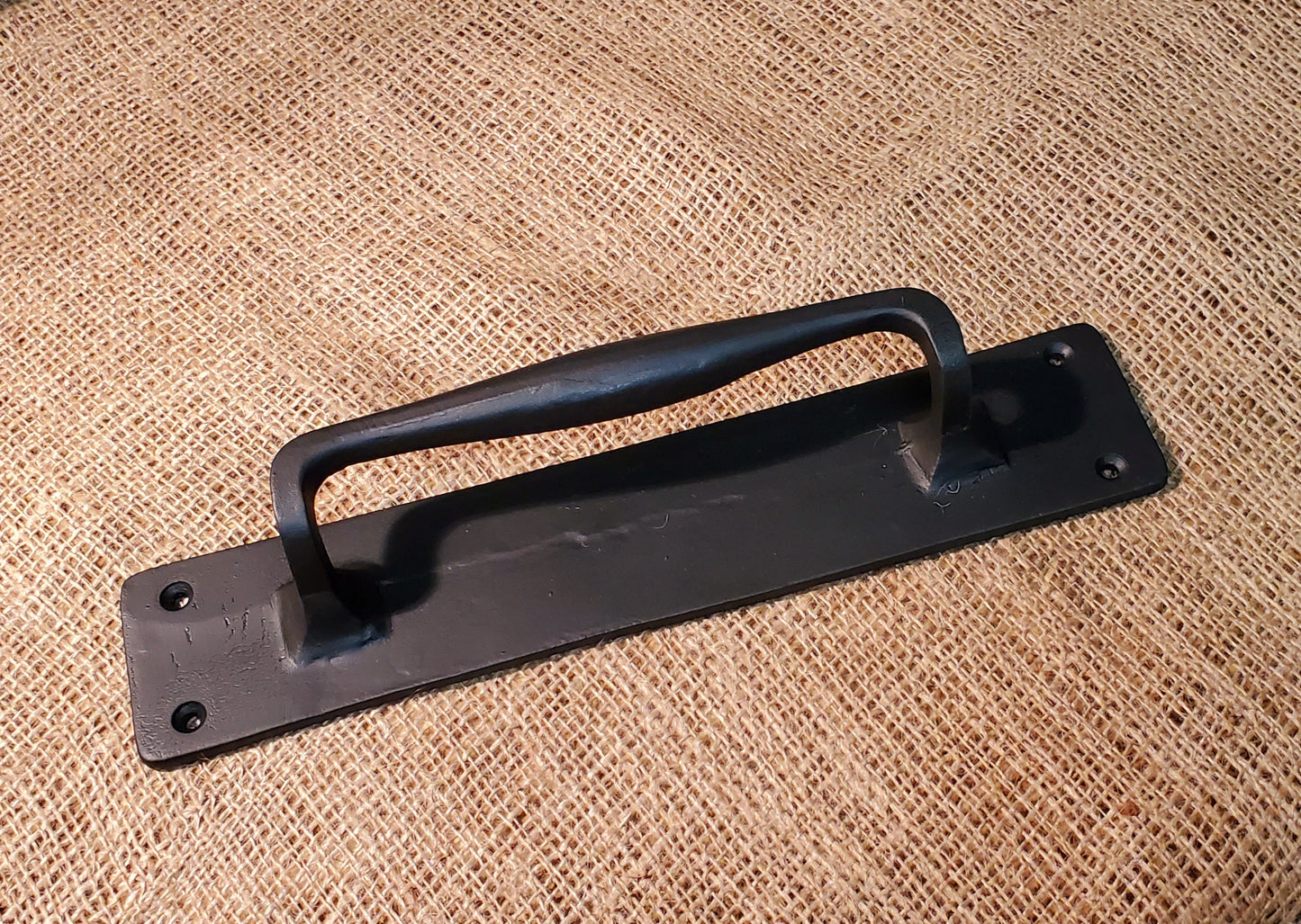 Barn Door Handle on Back Plate - Heavy Duty - Antique Iron Matte Black