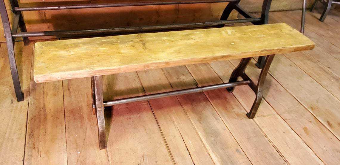 Abbot - 36" Antique Iron Bench with Reclaimed Wood Top - Spearhead Collection - Benches & Tables - Benches Stools & Tables, Exterior Decor