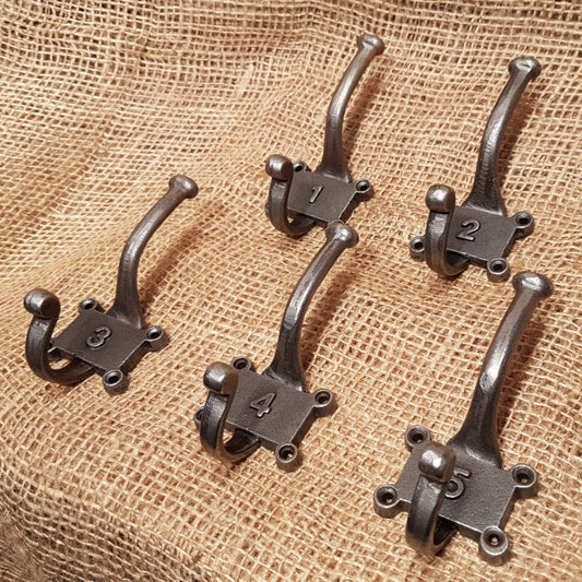 Retro Vintage Numbered 1-5 Hat & Coat Hook set - Spearhead Collection - Hat and Coat Hooks - Country Farmhouse, Hardware, Hat and Coat Hooks, Numbered Hooks