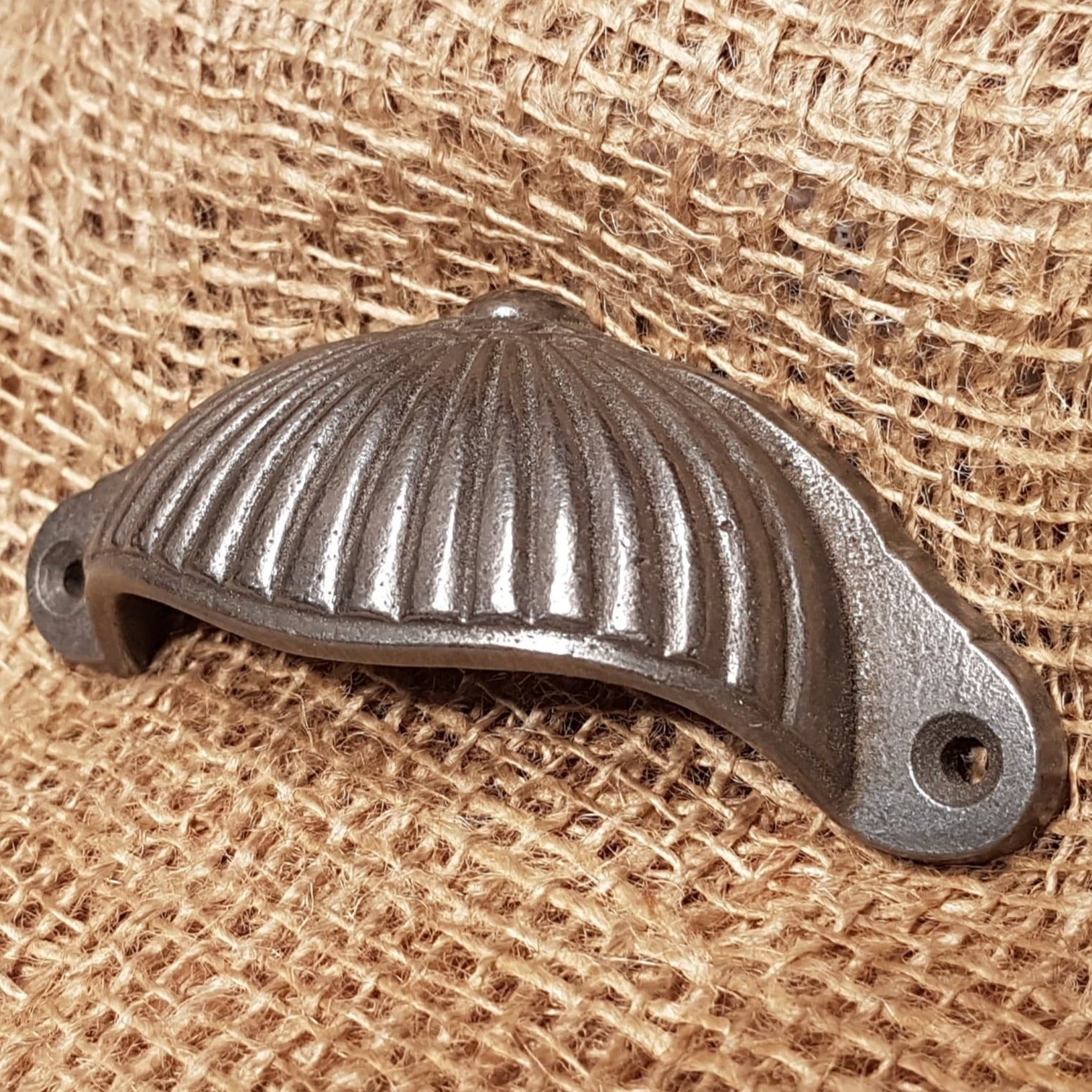 Ridged Sunrise Design - Antique Iron - Spearhead Collection - Cup Pull Handles - Cabinet Hardware, Drawer Hardware, Pull Handles
