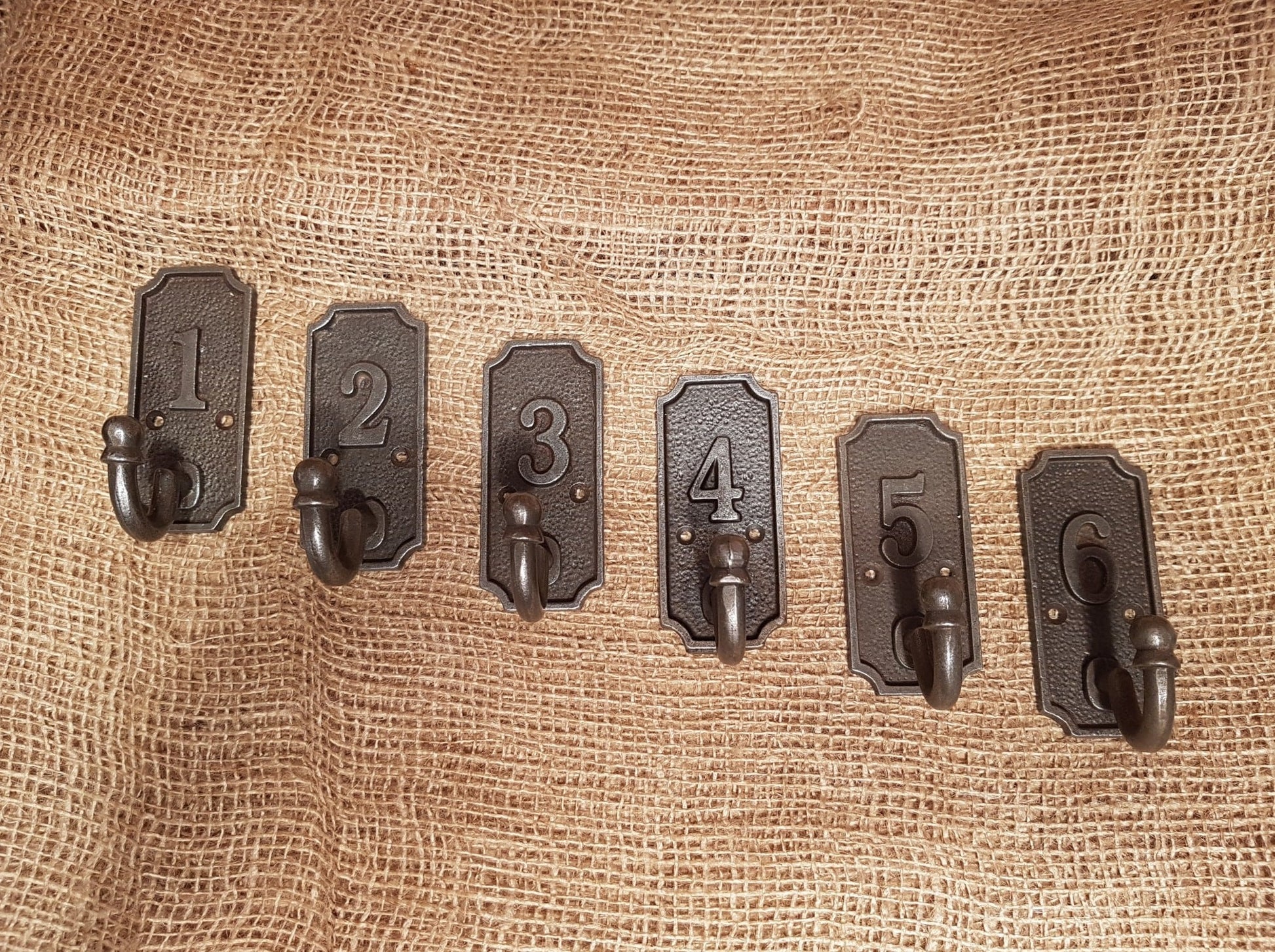 Square Plaque - Numbered Hooks Set 1-6 - Spearhead Collection - Single Hooks - Coat Hooks, Hooks, Numbered Hooks, Single Hooks