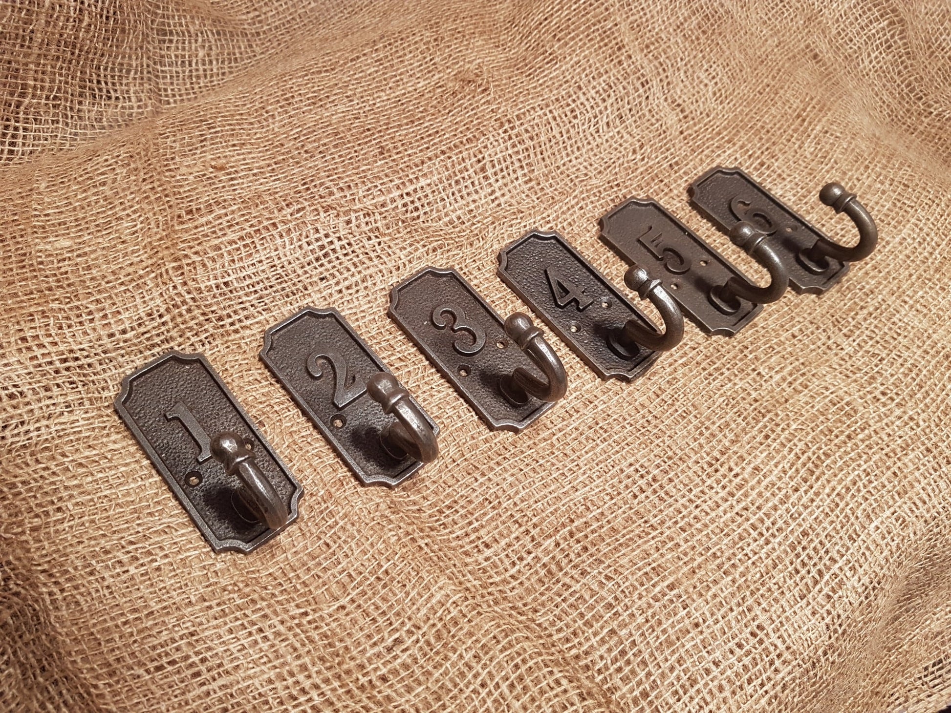 Square Plaque - Numbered Hooks Set 1-6 - Spearhead Collection - Single Hooks - Coat Hooks, Hooks, Numbered Hooks, Single Hooks