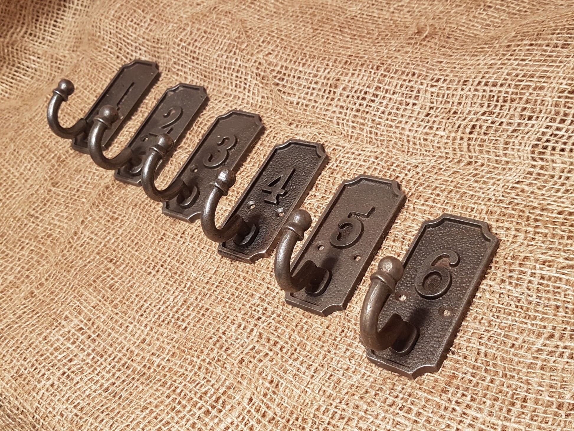 Square Plaque - Numbered Hooks Set 1-6 - Spearhead Collection - Single Hooks - Coat Hooks, Hooks, Numbered Hooks, Single Hooks